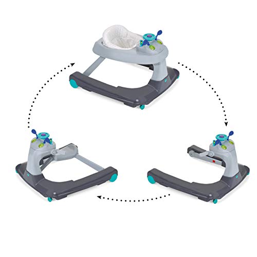 Hauck Ride On 1-2-3 - Andador 3 en 1, a partir de 6 meses hasta 12 kg, con ruedas, luces & música, mesa de juego y asiento desmontable, regulable en altura, Hearts (gris-azul)