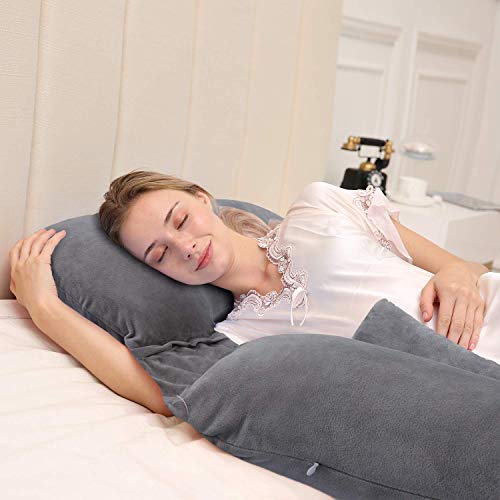 HBselect Almohada Embarazada Dormir 150 x75 Cm Mejorar Sueño Franela De Algodón,Almohada Embarazo Forma U Almohada Maternidad Desmontable y Lavable para Espalda Lumbar Barriga Caderas Piernas