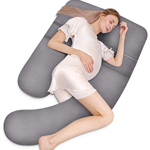 HBselect Almohada Embarazada Dormir 150 x75 Cm Mejorar Sueño Franela De Algodón,Almohada Embarazo Forma U Almohada Maternidad Desmontable y Lavable para Espalda Lumbar Barriga Caderas Piernas