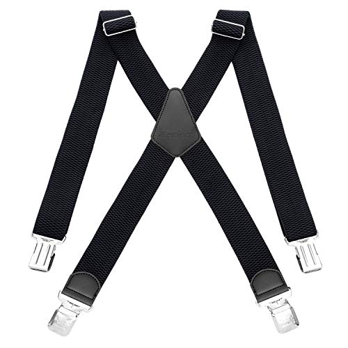 HBselect Tirantes 4 Clips X Forma Ancho 4 cm Tirantes Elásticas Longitud Adjustable Para Hombre y Mujer (Negro y Cuero Negro)