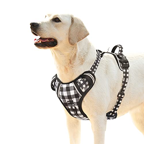 HEELE Arnés para Perro Arnes para Perros Antitirones Chaleco Reflectante Ajustable Arnés para Perro con Múltiples Utilidades Arnés Suave Acolchado para Perros Arnés Perro Grande, Negro-Blanco, L