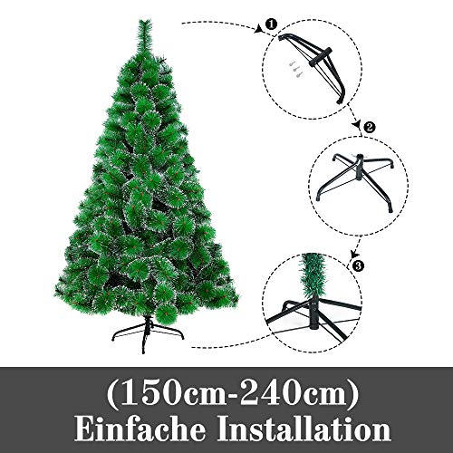 HENGMEI 180cm Artificial Árbol de Navidad Decoración Navideña, Material PVC Aguja de Pino, Verde con Nieve con Soporte en Metal