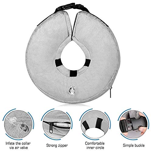 Hengu Collar Inflable de recuperación de Mascotas, Cuello Blando Ajustable para Gatos o Perros, Evita Que la Mascota Lame Tocando heridas y Promueva la recuperación (con un inflador)