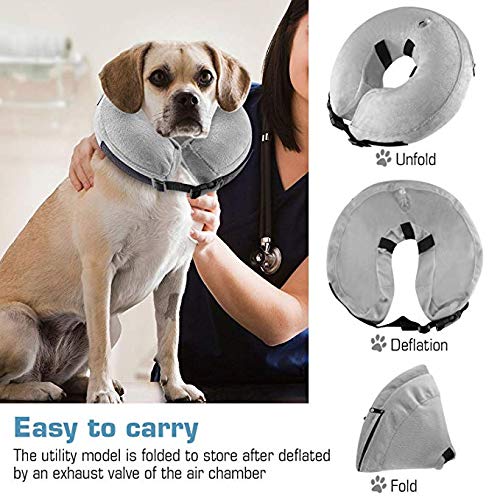 Hengu Collar Inflable de recuperación de Mascotas, Cuello Blando Ajustable para Gatos o Perros, Evita Que la Mascota Lame Tocando heridas y Promueva la recuperación (con un inflador)