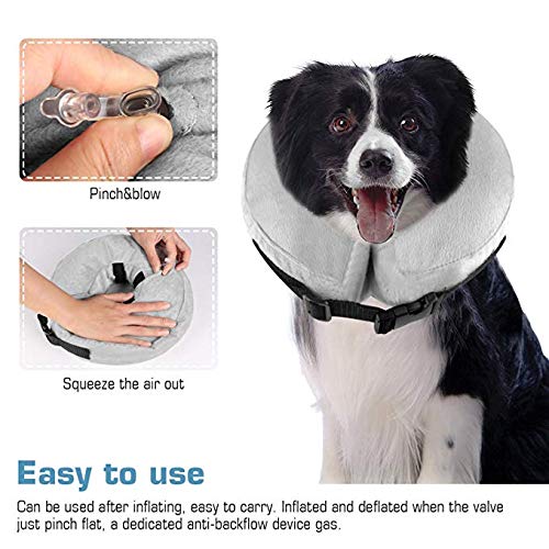 Hengu Collar Inflable de recuperación de Mascotas, Cuello Blando Ajustable para Gatos o Perros, Evita Que la Mascota Lame Tocando heridas y Promueva la recuperación (con un inflador)