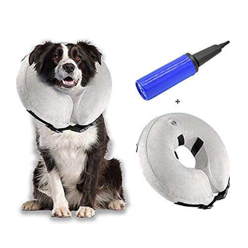 Hengu Collar Inflable de recuperación de Mascotas, Cuello Blando Ajustable para Gatos o Perros, Evita Que la Mascota Lame Tocando heridas y Promueva la recuperación (con un inflador)