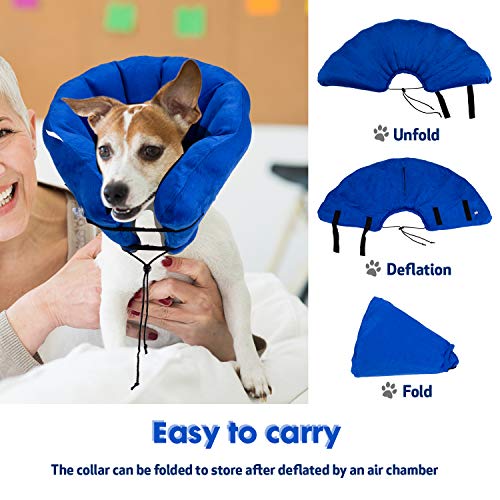 Hengu Collar Inflable de Recuperación de Perros Gatos Mascotas [Versión Mejorada], Cuello Blando Ajustable para Evita que la Mascota Lame Tocando Heridas & Promueve la Recuperación (Con un Inflador)