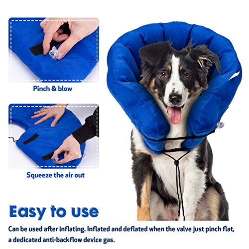 Hengu Collar Inflable de Recuperación de Perros Gatos Mascotas [Versión Mejorada], Cuello Blando Ajustable para Evita que la Mascota Lame Tocando Heridas & Promueve la Recuperación (Con un Inflador)