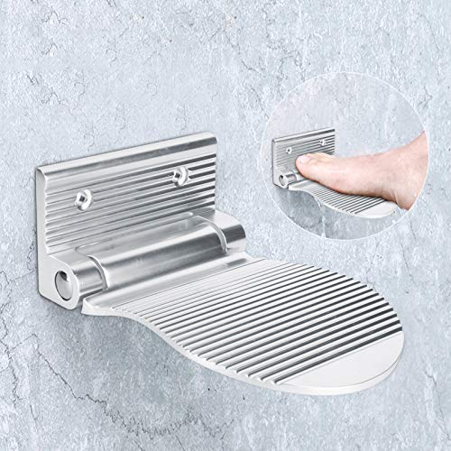 HERCHR Reposapiés de Ducha, reposapiés, Espacio de Montaje en Pared, Pedal de Aluminio Antideslizante para Pasillo, Entrada, baño(Plata)