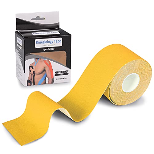 Herefun Vendaje Kinesiológico, 5 m x 5 cm Kinesiotape, Venda Neuromuscular Adhesiva, Elásticas, Impermeable, Cinta Kinesiología Tape para Rodillas, Articulaciones y Sujeción Muscular