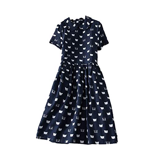 Hermoso vestido de verano con estampado de cabeza de gato para boda, casual, cóctel, playa, calle, vacaciones, primavera, verano, otoño (azul oscuro) vestido de fiesta (color: azul, tamaño: XL)