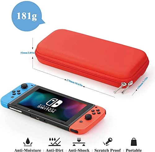 HEYSTOP Compatible con Nintendo Switch Case - Funda de Transporte para Switch + Funda para Interruptor + Protector de Pantalla de Interruptor HD + puños para Pulgar para Accesorios (Rojo Puro)