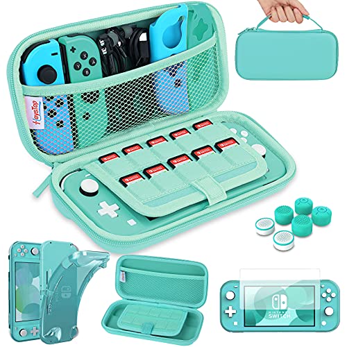 HEYSTOP Funda para Nintendo Switch Lite con Carcasa Switch Lite + Protector de Pantalla + Funda Tarjeta de Juegos + Tapas de Agarre para el Pulgar - Verde