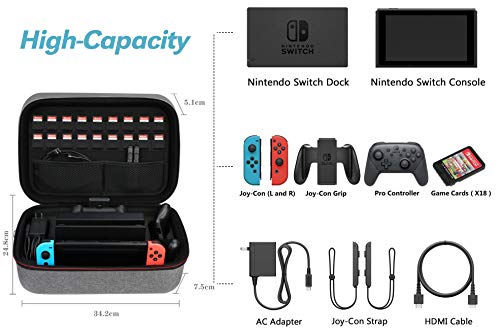 HEYSTOP Kit de Accesorios 12 en 1 Compatible con Nintendo Switch, con Funda de Transporte, TPU Cubierta Protectora, Grip y Volante, Soporte,Protector de Pantalla,Apretones de Pulgar, Cable USB (Gris)