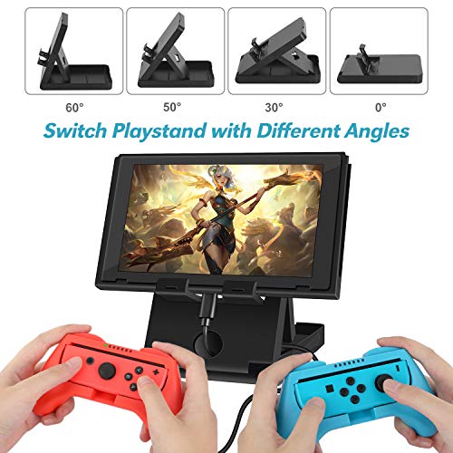 HEYSTOP Kit de Accesorios 12 en 1 Compatible con Nintendo Switch, con Funda de Transporte, TPU Cubierta Protectora, Grip y Volante, Soporte,Protector de Pantalla,Apretones de Pulgar, Cable USB (Gris)