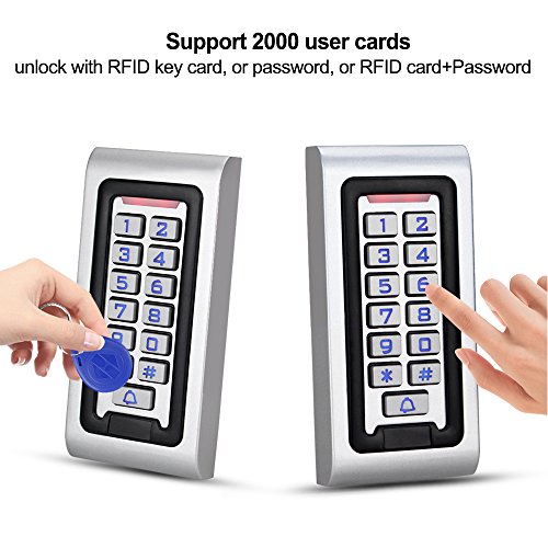 HFeng Independiente IP68 Impermeable RFID Teclado de Control de Acceso Lector de Tarjetas de Metal + 10 unids 125 KHz proximidad Llaveros WG26 2000 usuarios para el hogar / oficina