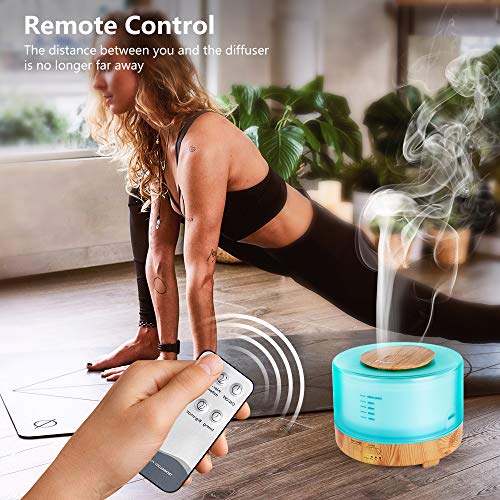 Hianjoo Humidificador Ultrasónico Aroma Difusor 500 ml Difusore Aromaterapia Lámpara 7 LED Colorida con Función de Altavoz de Control Remoto para Yoga Salon SPA Vivir, Dormir, Bañarse, Hotel