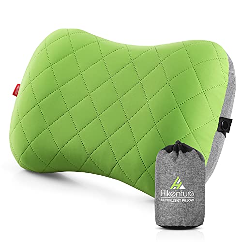 HIKENTURE Almohada hinchable para acampada/viaje con funda de almohada extraíble, almohada ergonómica, cómoda almohada cervical para viaje/exterior, cojín inflable para cuello (verde).