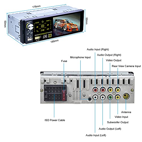 Hikity RDS Radio de Coche 1 DIN Bluetooth Autoradio con 4 Pulgadas Pantalla Táctil Estéreo del Coche con FM/Am USB SD AUX-IN + Cámara Visión Trasera + Micrófono