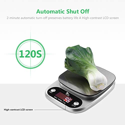 himaly Báscula de Cocina Digital de Acero Inoxidable Balanza de Alimentos Multifuncional de Alta Medicíon Precisa Pantalla LCD Peso de Cocina (10kg/1g)