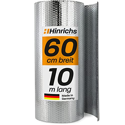 Hinrichs Rollo Aislante Termico 10m x 60cm – Lámina Termicos para Furgonetas, Ventana, Automóvil, Camping o Piscina - Perfecta como Aislamiento Termico, Protección contra el Frío y para Oscurecer