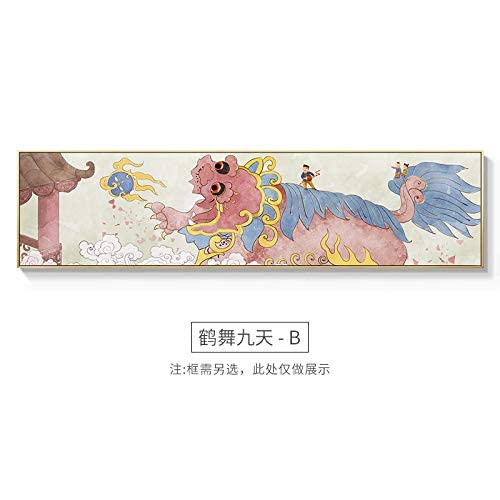 HJKLP Pintura De Lienzo De GrúA Propicia China Poster Antiguos Imprimir Acuarela Abstracta Arte De La Pared Cuadros CláSicas Decoracion De La Salon De Estar 50x150cm Sin Marco