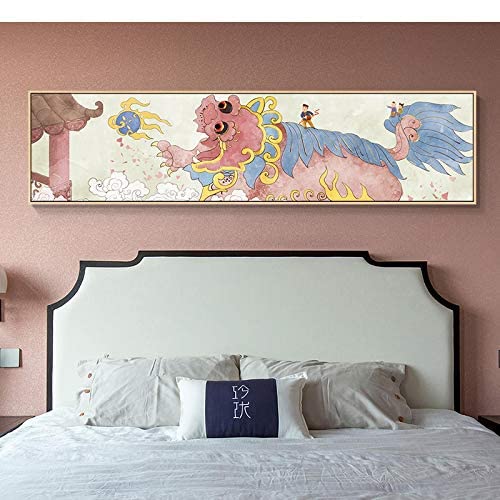 HJKLP Pintura De Lienzo De GrúA Propicia China Poster Antiguos Imprimir Acuarela Abstracta Arte De La Pared Cuadros CláSicas Decoracion De La Salon De Estar 50x150cm Sin Marco