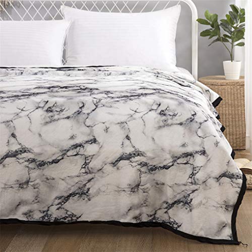 HNHDDZ Manta 150x200 Mármol Negro Blanco Gris Piedra Modelo Impreso Franela Lana Lanzar Cobija Acampar Lujo Viajes Manta de Lana para Cama y Sofá Mullido Suave (Blanco, 180x200 cm - Cama 90/105 cm)