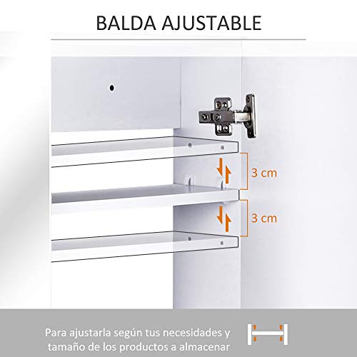 HOMCOM Armario de Baño con Espejo Armario de Pared 2 Puertas con 3 Estantes Interiores Estilo Moderno para Dormitorio Salón 80x15x60 cm Blanco