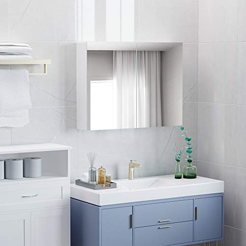 HOMCOM Armario de Baño con Espejo Armario de Pared 2 Puertas con 3 Estantes Interiores Estilo Moderno para Dormitorio Salón 80x15x60 cm Blanco