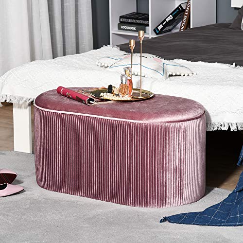 HOMCOM Banco con Espacio de Almacenamiento Otomana Taburete con Asiento Acolchado para Sala de Estar Dormitorio Pasillo Carga Máx. 120 kg 81x40x41 cm Rosa