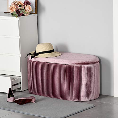 HOMCOM Banco con Espacio de Almacenamiento Otomana Taburete con Asiento Acolchado para Sala de Estar Dormitorio Pasillo Carga Máx. 120 kg 81x40x41 cm Rosa