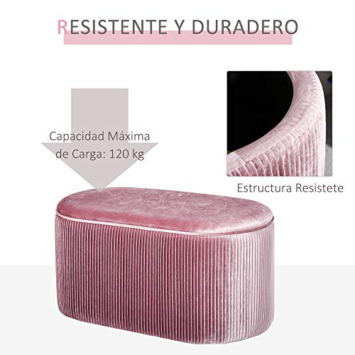 HOMCOM Banco con Espacio de Almacenamiento Otomana Taburete con Asiento Acolchado para Sala de Estar Dormitorio Pasillo Carga Máx. 120 kg 81x40x41 cm Rosa