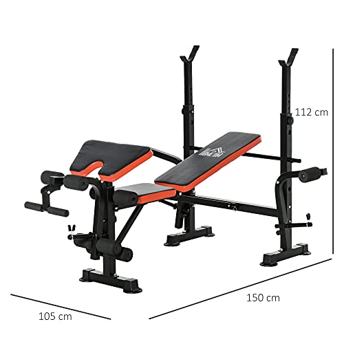 HOMCOM Banco de Pesas Multifuncional Banco de Musculación con Respaldo Ajustable Soporte de Barras para Fitness Entrenamiento Completo 105x150x112 cm Negro