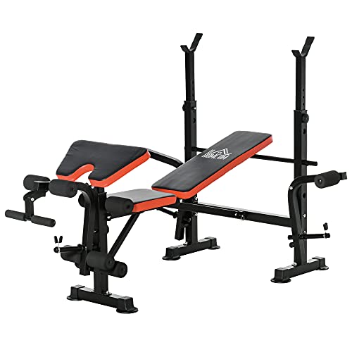 HOMCOM Banco de Pesas Multifuncional Banco de Musculación con Respaldo Ajustable Soporte de Barras para Fitness Entrenamiento Completo 105x150x112 cm Negro