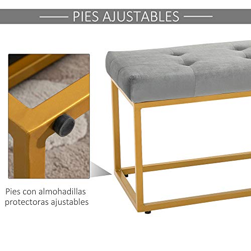 HOMCOM Banqueta Multifuncional Banco Taburete Pie de Cama con Asiento Acolchado y Patas Metálicas 120x35x42 cm Gris y Dorado