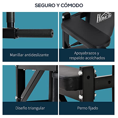 HOMCOM Barra de Musculación para Pared con Brazos Ajustables para Hacer Dominadas Flexiones y Crossfit en Casa 70x53-63x48 cm Negro