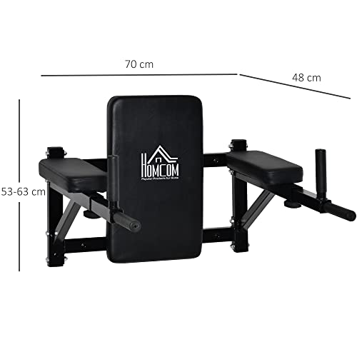 HOMCOM Barra de Musculación para Pared con Brazos Ajustables para Hacer Dominadas Flexiones y Crossfit en Casa 70x53-63x48 cm Negro