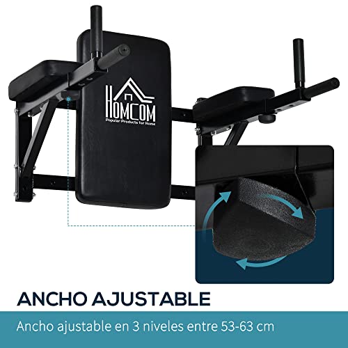 HOMCOM Barra de Musculación para Pared con Brazos Ajustables para Hacer Dominadas Flexiones y Crossfit en Casa 70x53-63x48 cm Negro