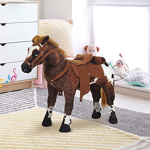 HOMCOM Caballo de Juguete Niños Mayores de 3 años con Silla y Sonidos Pilas Incluidas (Marron)