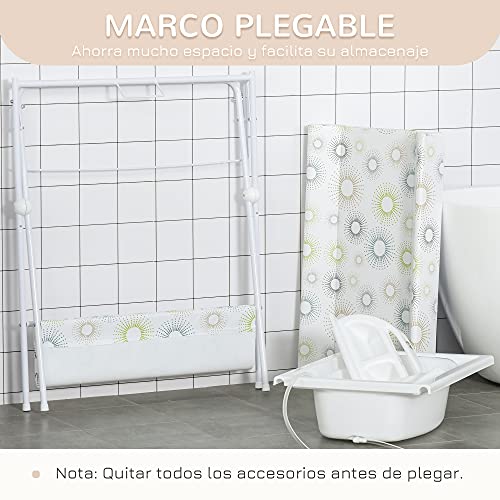 HOMCOM Cambiador y Bañera 2 en 1 para Bebé 0-12 Meses Plegable con Múltiples Espacios de Almacenamiento Estante Inferior Carga Máx. 15 kg 80x70x95 cm Blanco