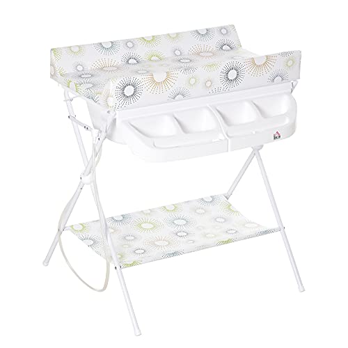 HOMCOM Cambiador y Bañera 2 en 1 para Bebé 0-12 Meses Plegable con Múltiples Espacios de Almacenamiento Estante Inferior Carga Máx. 15 kg 80x70x95 cm Blanco