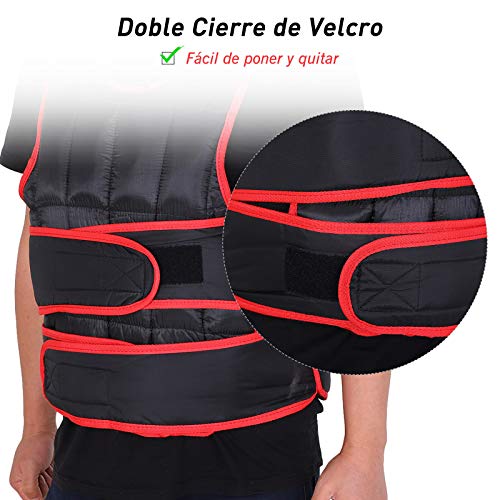 HOMCOM Chaleco Ajustable para Entrenamiento Pesos Individuales hasta 15Kg Cierres de Velcro Doble Cinturón 40x59 cm Negro y Rojo