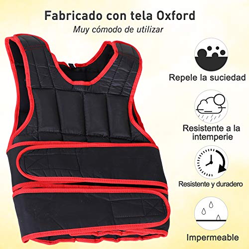 HOMCOM Chaleco Ajustable para Entrenamiento Pesos Individuales hasta 15Kg Cierres de Velcro Doble Cinturón 40x59 cm Negro y Rojo