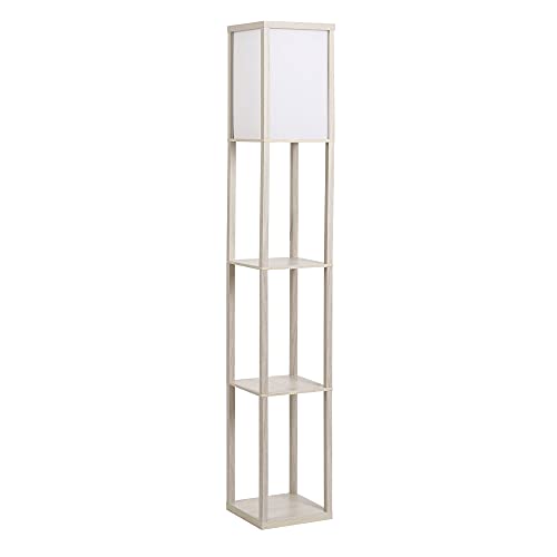 HOMCOM Lámpara de Pie de Madera con 3 Estantes de Almacenaje para Bombilla E27 Potencia Máx. 40W Lámpara Moderna para Salón Dormitorio 26x26x160 cm Roble y Blanco