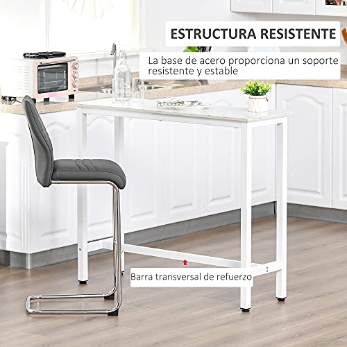 HOMCOM Mesa de Bar Mesa Alta con Encimera de Melamina Efecto Marmoleado y Patas de Acero Estilo Moderno para Cocina Cafetería Comedor 120x40x100 cm Blanco