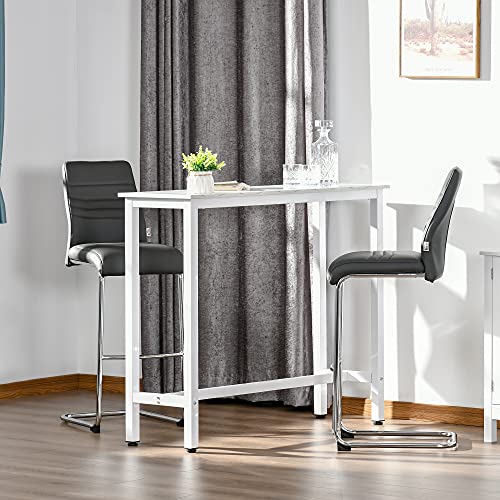 HOMCOM Mesa de Bar Mesa Alta con Encimera de Melamina Efecto Marmoleado y Patas de Acero Estilo Moderno para Cocina Cafetería Comedor 120x40x100 cm Blanco