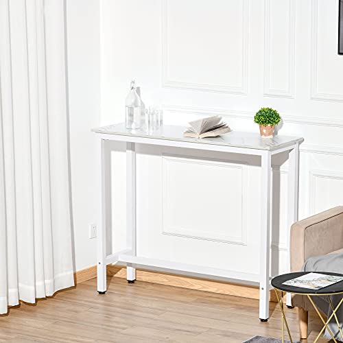 HOMCOM Mesa de Bar Mesa Alta con Encimera de Melamina Efecto Marmoleado y Patas de Acero Estilo Moderno para Cocina Cafetería Comedor 120x40x100 cm Blanco