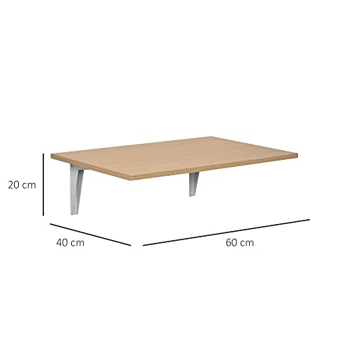 HOMCOM Mesa Plegable de Pared Mesita Auxiliar Abatible Colgante 60x40x20 cm Portátil para Cocina Comedor Dormitorio Natural