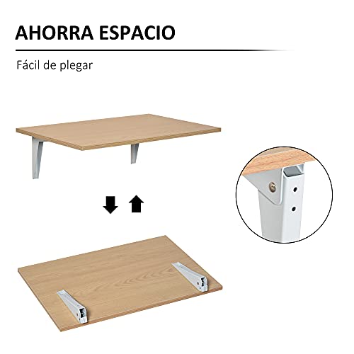 HOMCOM Mesa Plegable de Pared Mesita Auxiliar Abatible Colgante 60x40x20 cm Portátil para Cocina Comedor Dormitorio Natural